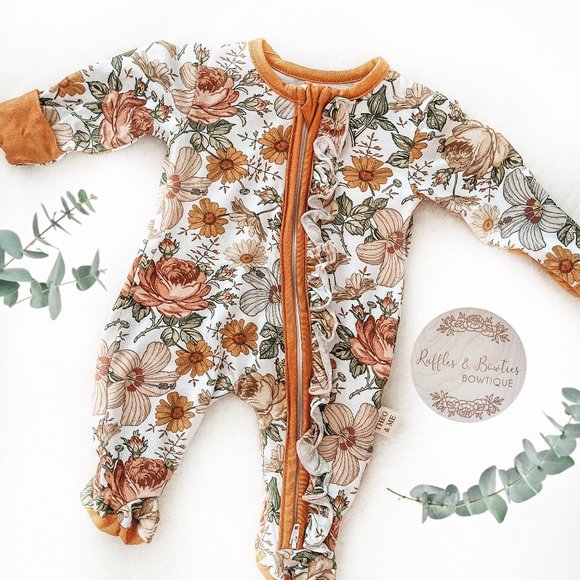Infant Girls Floral Bamboo Sleepers/Rompers | 2 Way Zipper | Convertable Hands - Picture 1 of 6